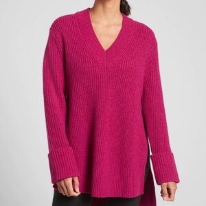 NWT Athleta Shasta V Neck Sweater Oversized Pink Wool Blend XS